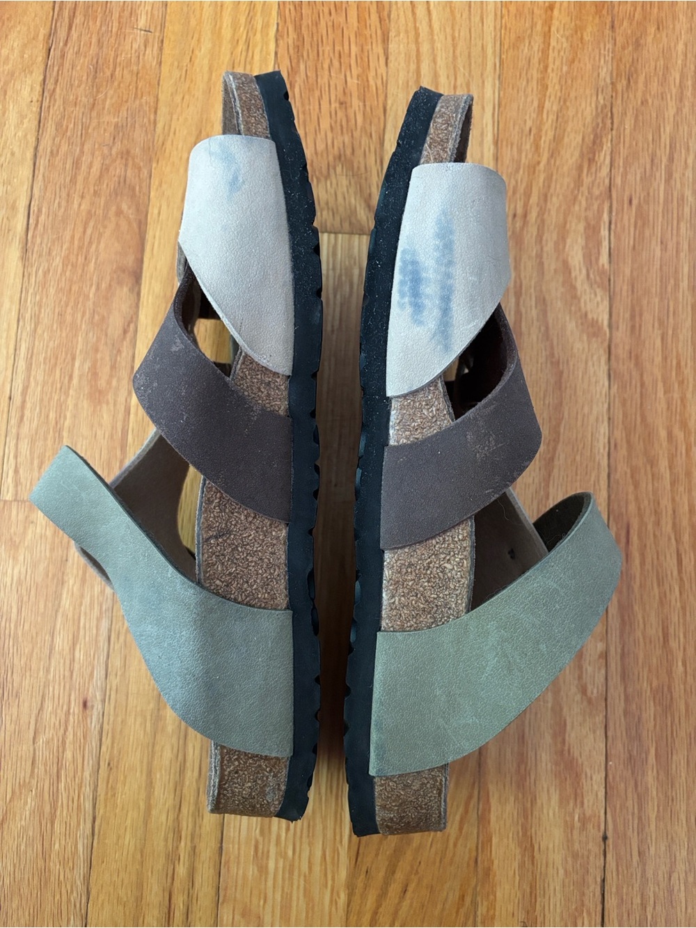 Birkenstock Pisa Birki’s Footbed Sandals 265 L10 M8 Euro 41 Brown Tan Light Sage - Picture 6 of 13